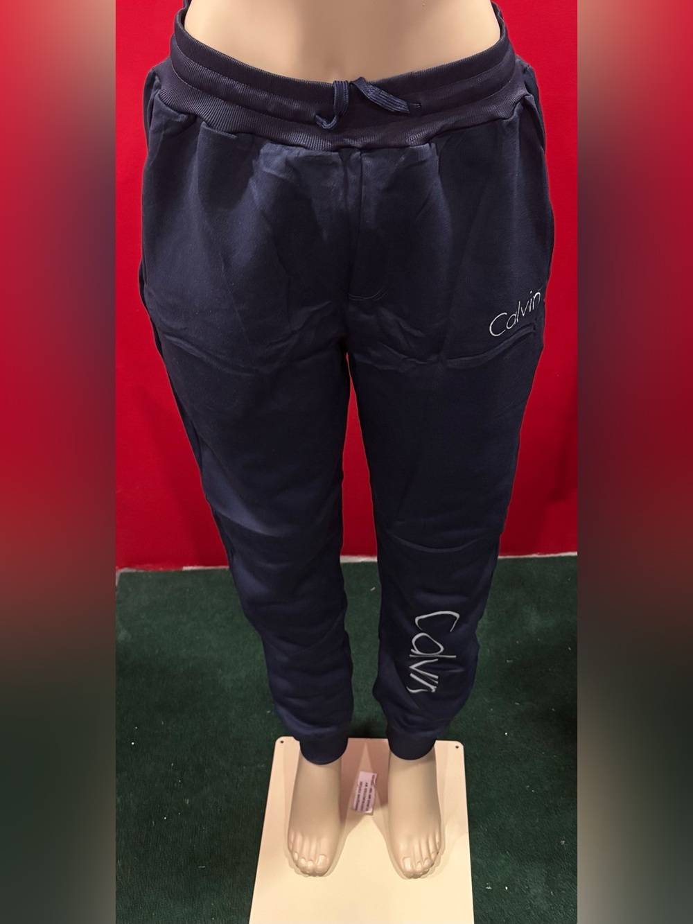Calvin Klein Dark Navy Logo Joggers with Cuffed Ankles(Size fit varies)(Unisex)